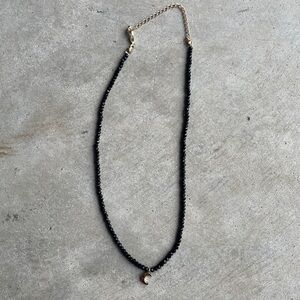 Black and Gold Moon Pendant Beaded Necklace